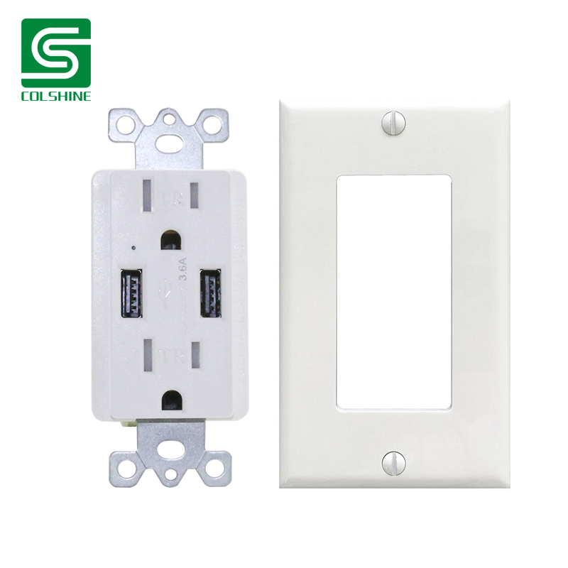 3.6A USB Wall Outlet Charger with 15A Duplex Tamper-Resistant Receptacles Plug